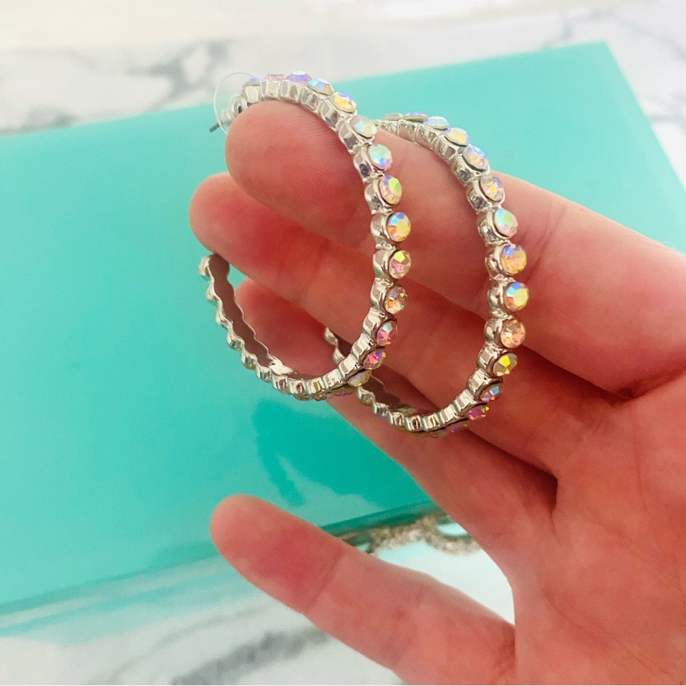 💕Pretty Crystal Rhinestone Hoop Earrings - Picture 3 of 12